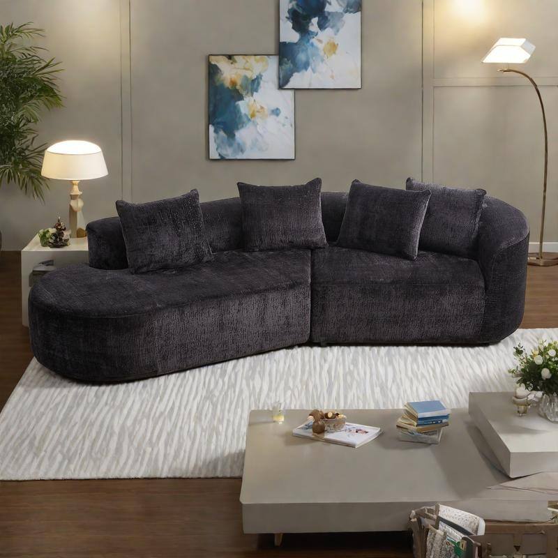 114" Chenille Cloud Sectional Sofa with Extra Deep Seating, and 4 Throw Pillows & No-Assembly Design