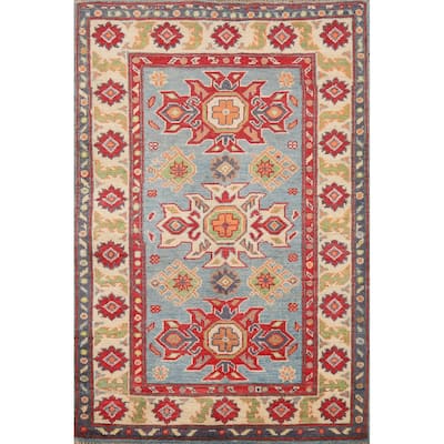 Light Blue Kazak Foyer Rug Hand-Knotted Bedroom Wool Carpet - 2'10"x 4'0"