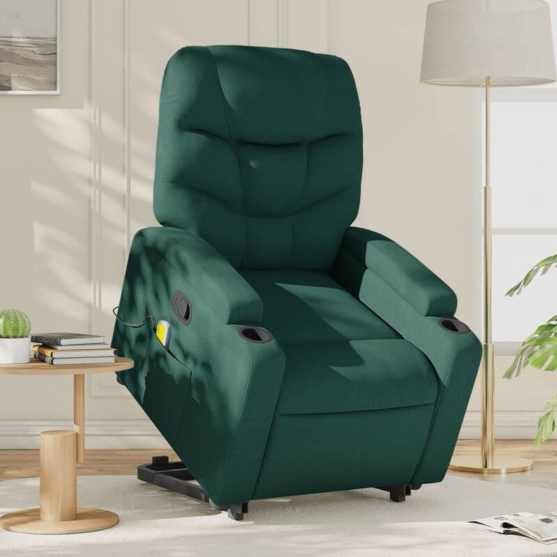 vidaXL Stand up Massage Recliner Chair Light Gray Fabric - Massage Recliner Chair - Dark green