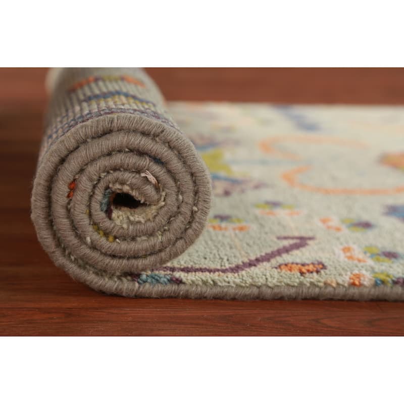 Hand Knotted Oriental 100% Wool Carpet Transitional Tribal Green Oushak Runner Rug - 8' 2'' X 2' 7''