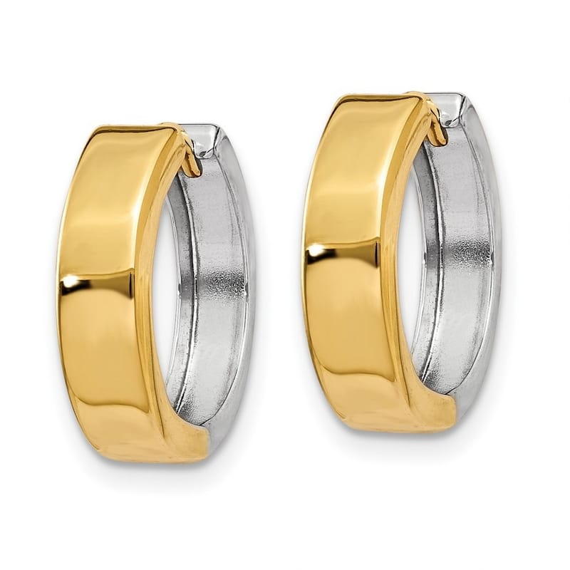Curata 14k Two Tone Polished Gold Hinged Hoop Earrings - 12x4mm Wide