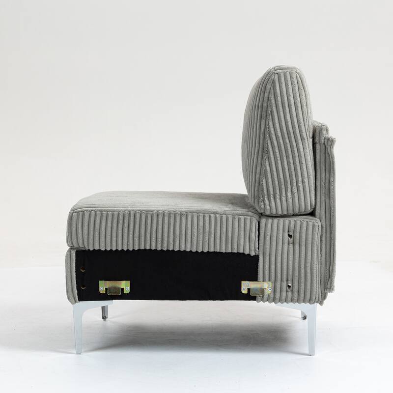 Modern Armless Accent Chair, Corduroy Upholstered Lounge Chair with Metal Legs, Small Single Sofa Chair for Living Room
