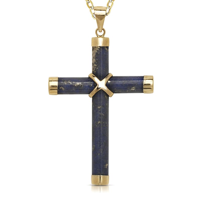 Curata 14k Yellow Gold 18" Green Jade, Onyx or Lapis Cross Pendant Necklace (20mm x 35mm)
