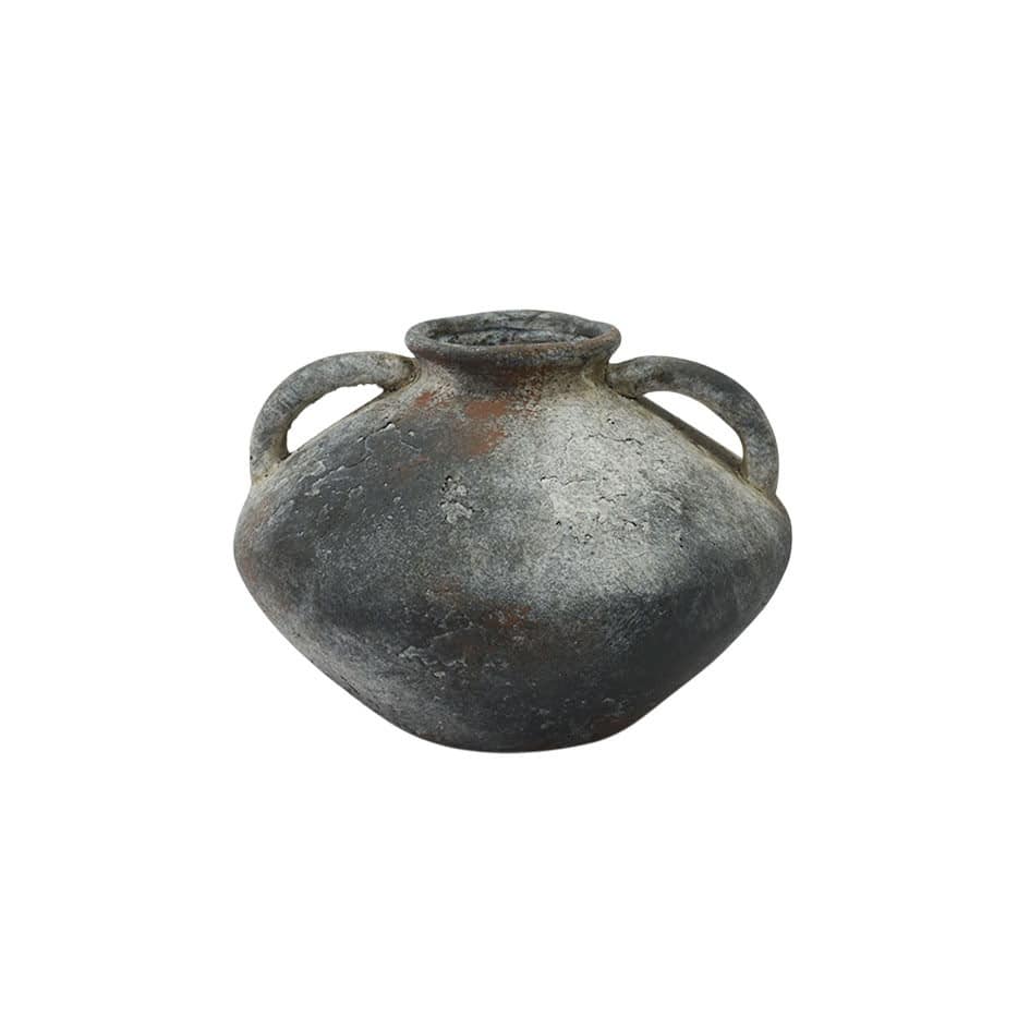 Roche River Decor - Ceramic Antique Style Textured or Washed Vase with Handles - Dark Gray, Cream, Beige or Red
