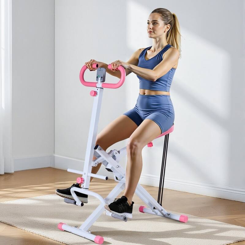 Pink-White Steel Deep Squat Training Machine with Adjustable Seat and Resistance Bands - 35.4 x 22.8 x 44.1 in