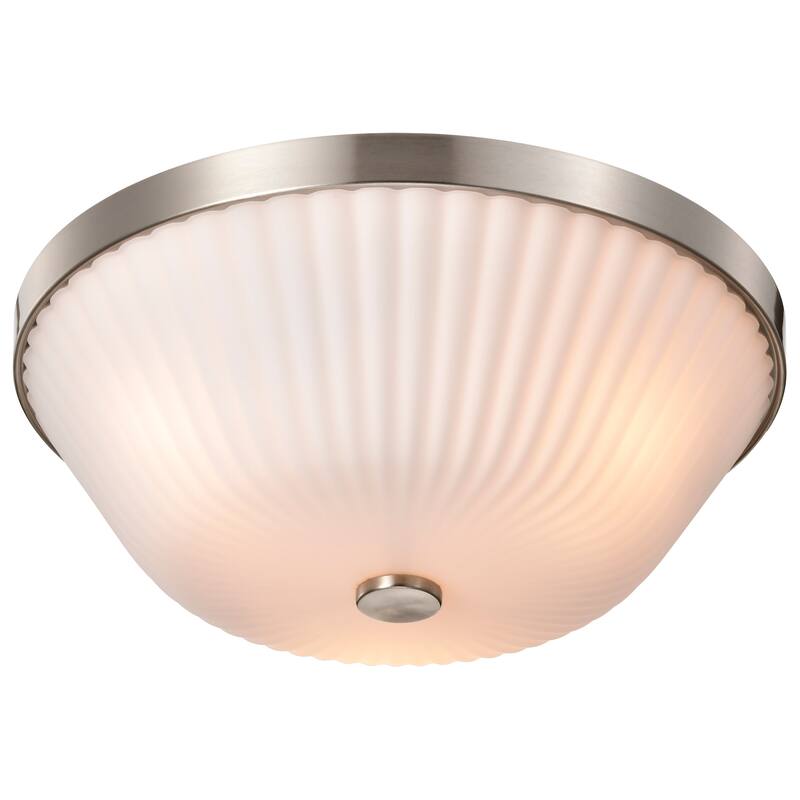 Royale 3 Light Flush Mount Brushed Nickel Finish Ribbed White Glass - Brushed Nickel