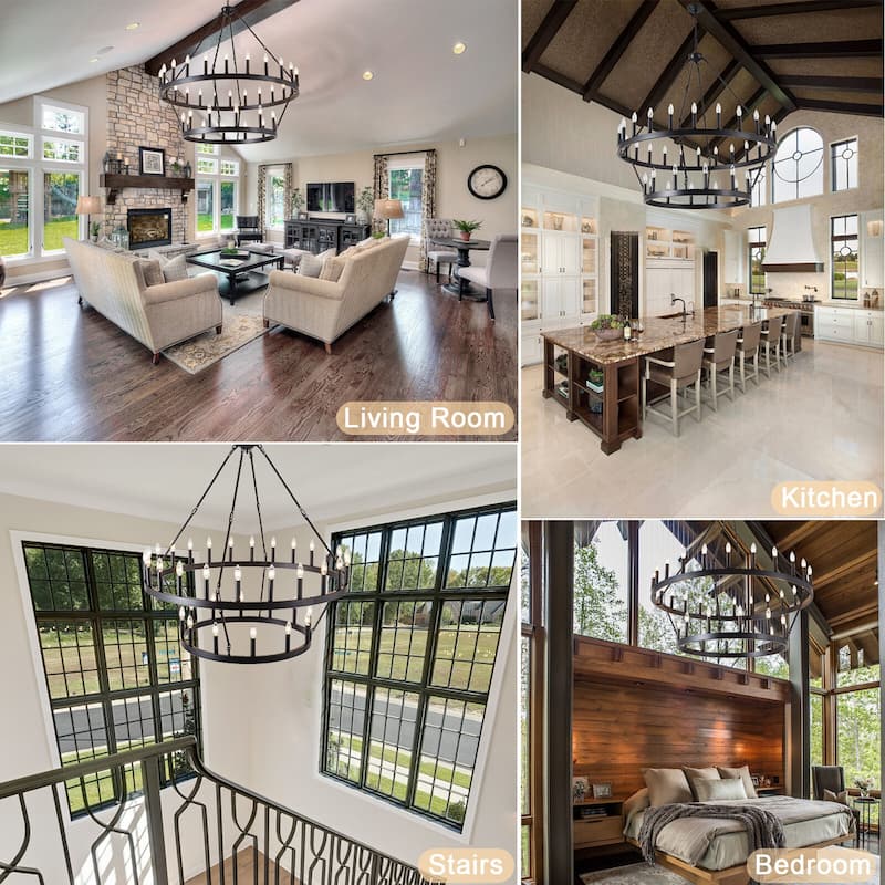 Large Black Wagon Wheel Chandelier Farmhouse Pendant Light Fixture