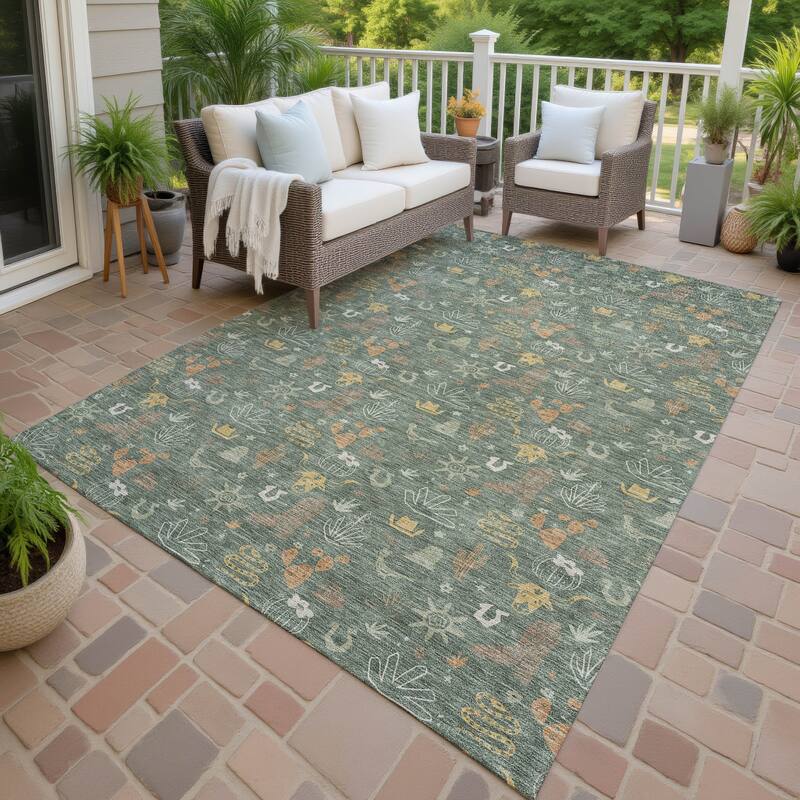 Machine Washable Indoor/ Outdoor Cowboy Ranch Chantille Rug - Basil - 8' x 10'