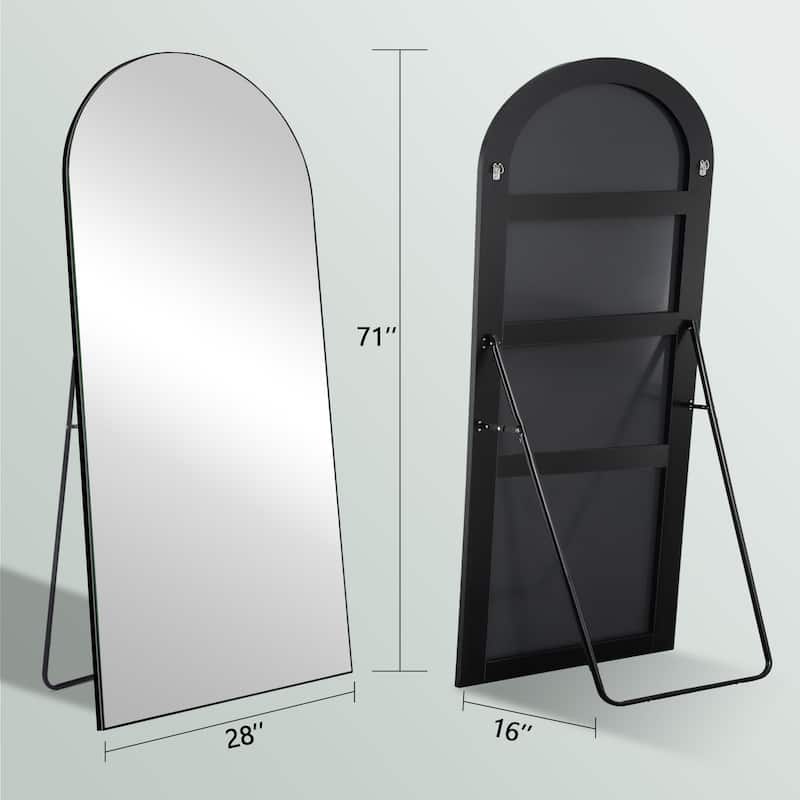 Arched Floor Mirror With Stand,Wood Frame Full Length Mirror,Wall-Mounted Mirror