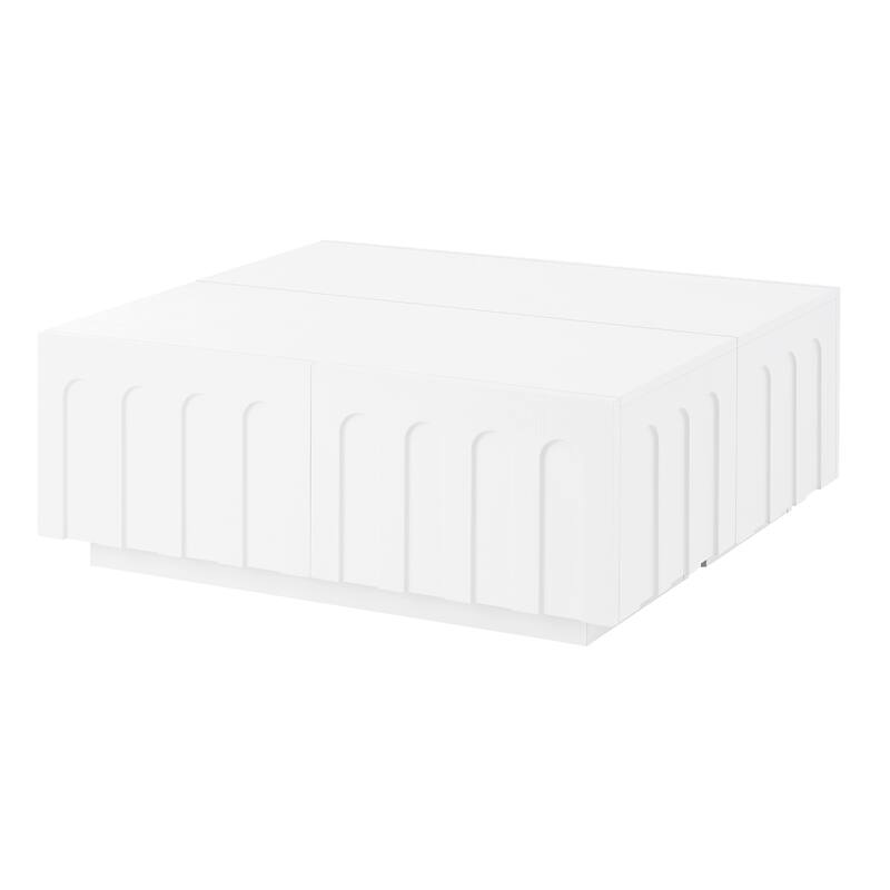 Modern Curved TV Stand, Multi-functional Storage Cabinet for TVs up to 80 Inches with 4 Drawers, for Living Room, Bedroom, White