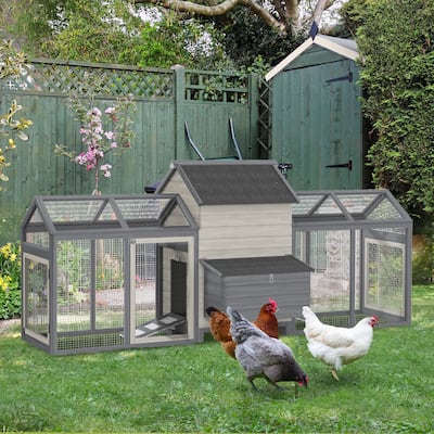Large Grey Wooden Chicken Coop with Double Outdoor Run and Nesting Boxes Ramp Ventilation