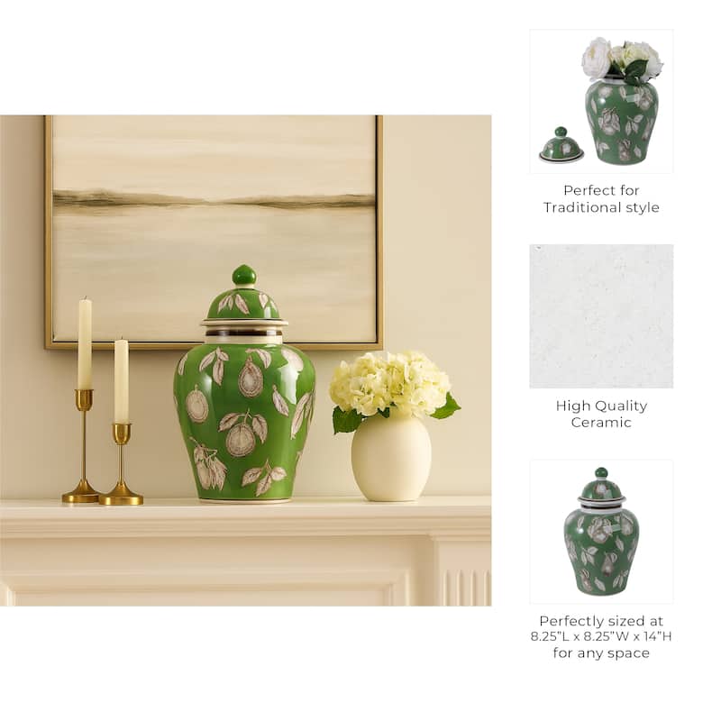 Decorative Bird and Flower Temple Jar with Lid