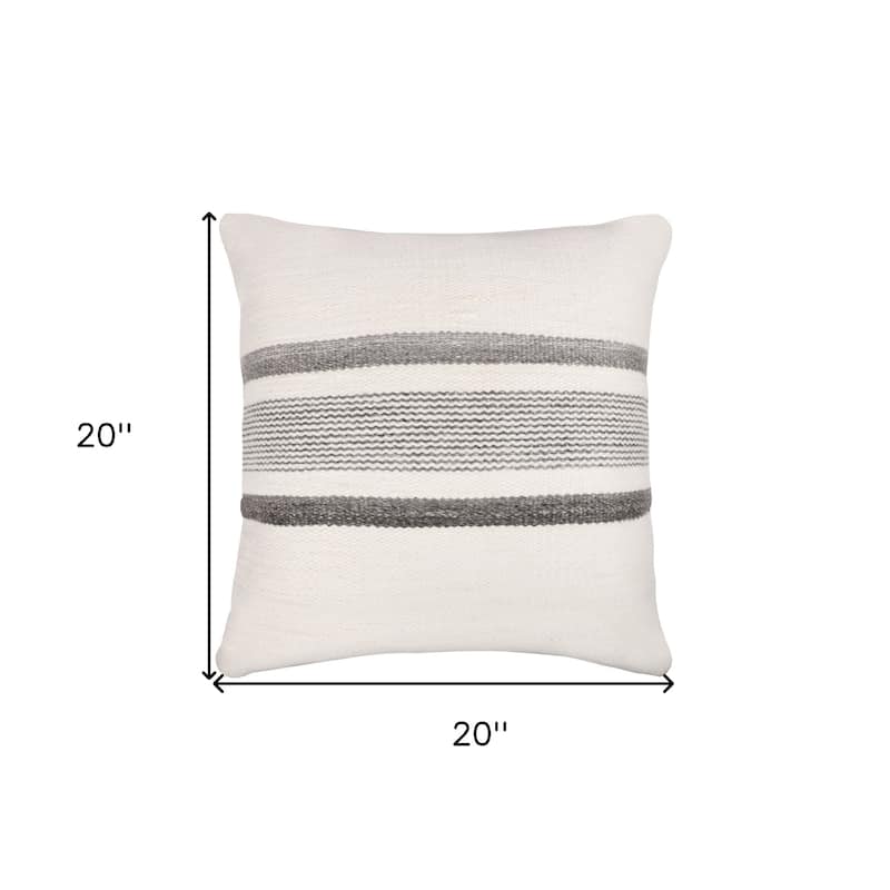 20" Black Gray and White Striped Throw Pillow