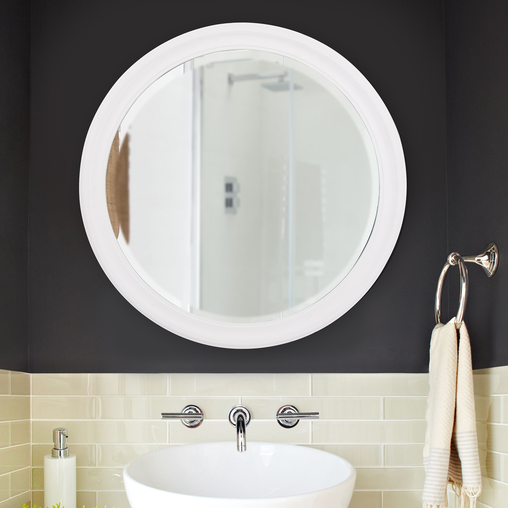 Allan Andrews George Matte White Round Wall and Accent Mirror