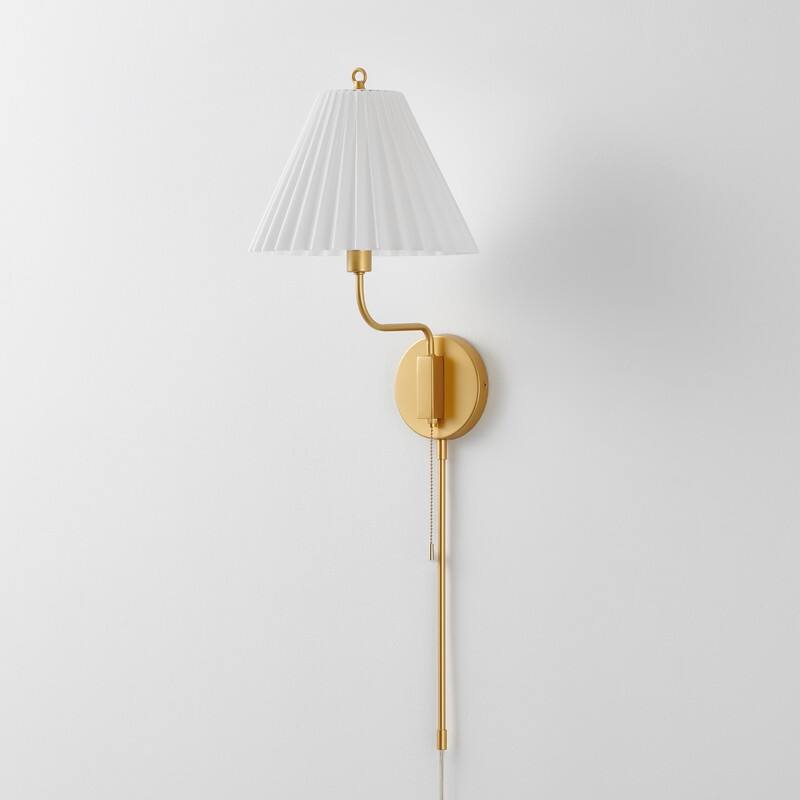 KAWOTI Brushed Gold Wall Sconce with Cone Opal White Glass - D11" x W12.5 x H33"