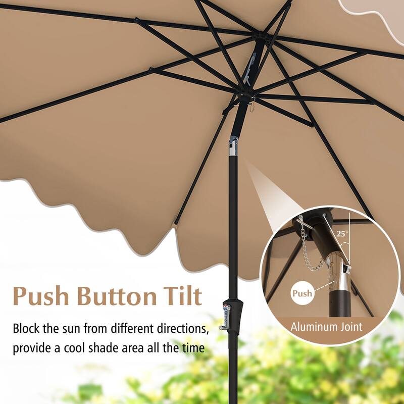 Large 9x8 Feet Polyester Fabric Outdoor Patio Umbrella with Wind Vent and Push Button Tilt Crank Handle