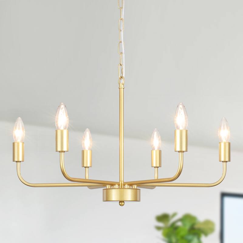Modern Chandelier, Farmhouse Chandelier, 6-Light Metal Candle Style Chandelier for Dining Room Living Room Bedroom Kitchen - Gold