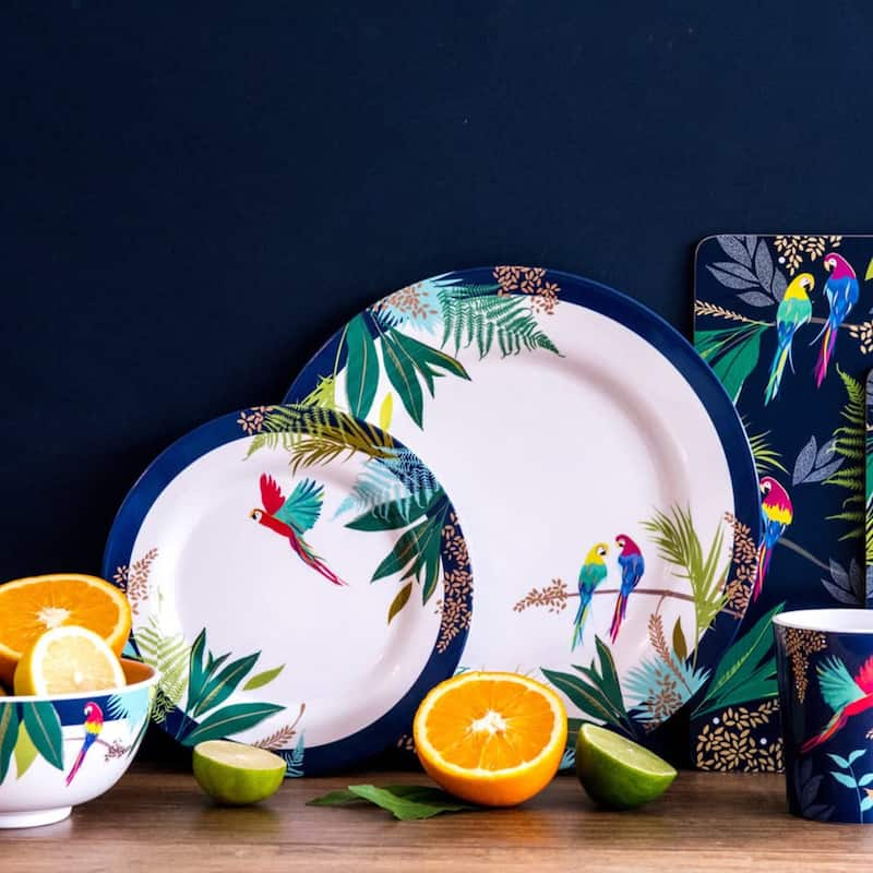 Portmeirion Set of 4 Sara Miller London Parrot Melamine Plates