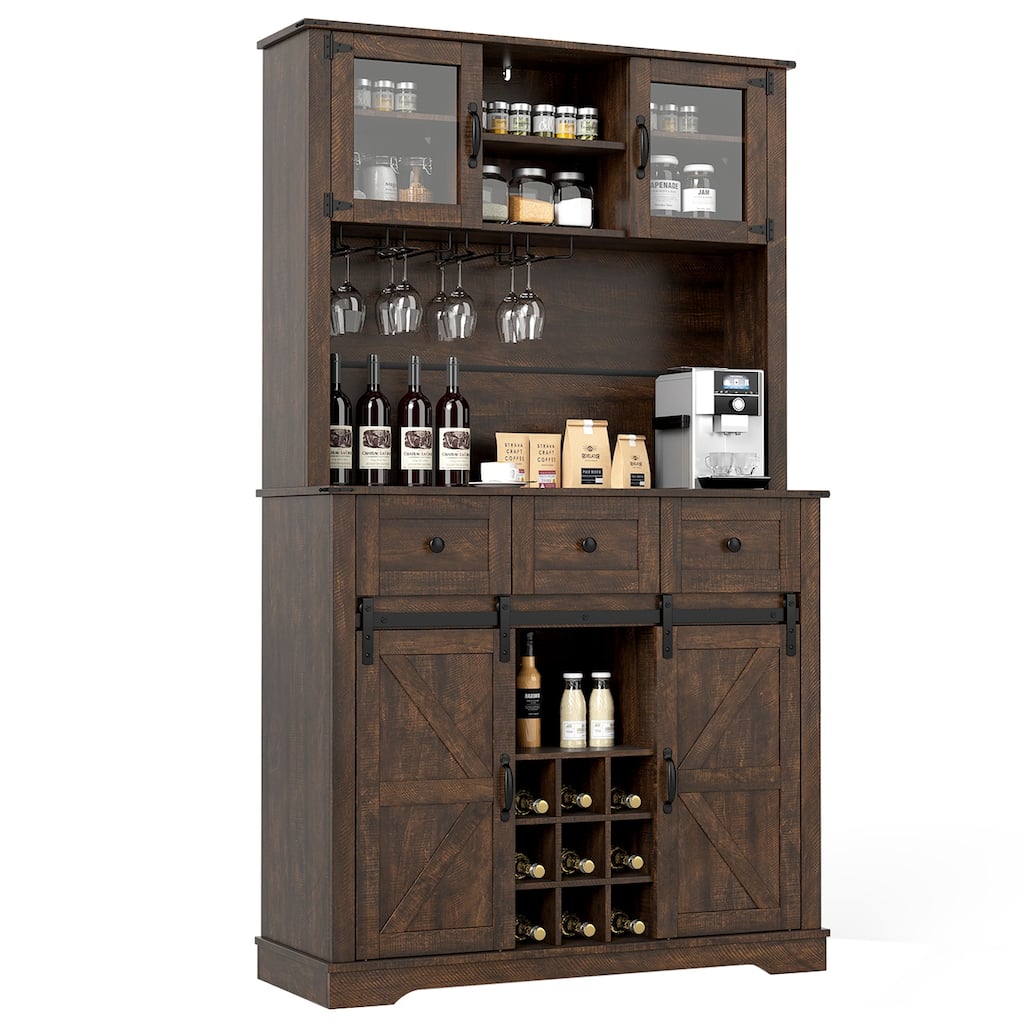 Gymax 72'' Coffee Bar Cabinet with Wine Bottle Rack Microwave