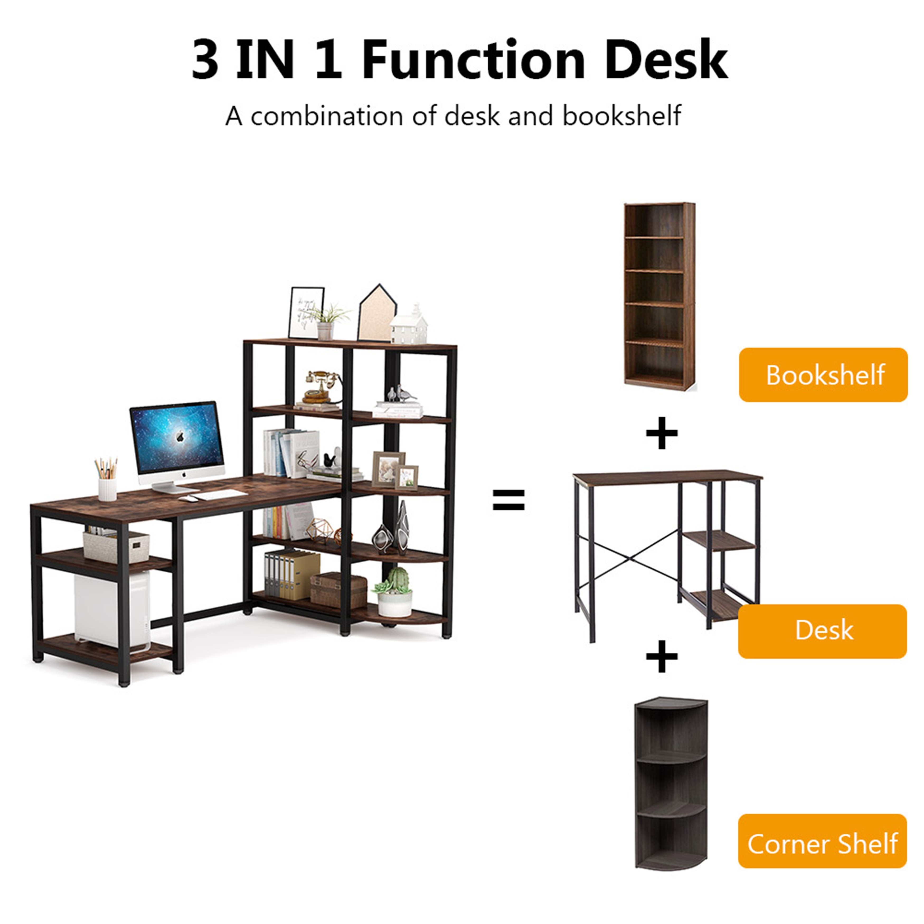 67 Inch Computer Desk With 5 Tier Storage Shelves Overstock 31315627