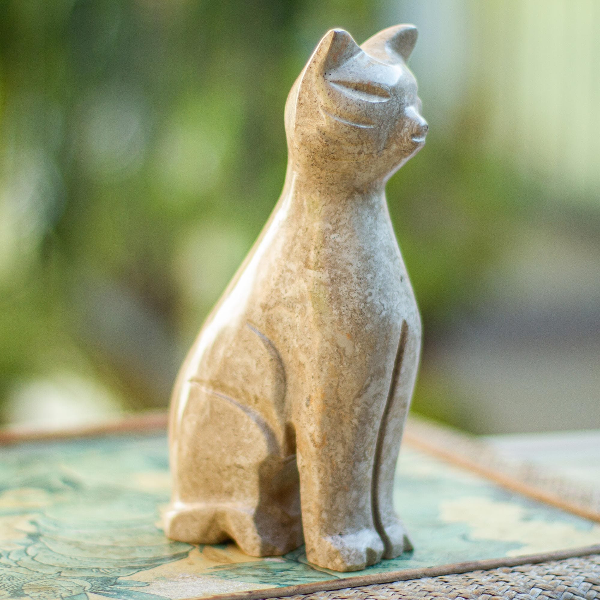 NOVICA Handmade Cafe Cat Marble Sculpture