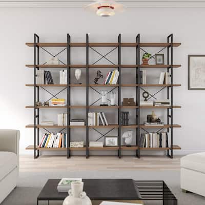 Davee Brown Walnut Color 6 Tiers Display and Storage Room Divider Bookcase - 85" H x 106" W x 12.6" D