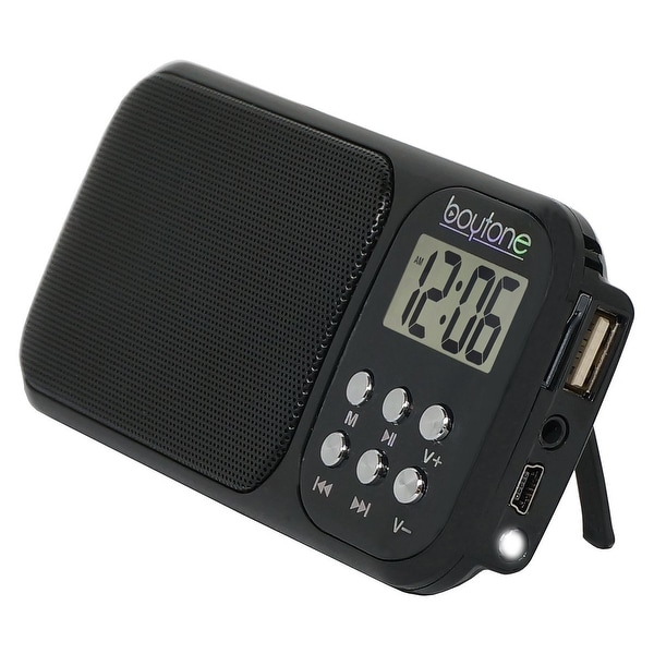 Boytone BT-92B FM Clock Radio Alarm, Built-in Speaker, Rechargeable Batteries, Headphone, LCD Tuning /USB, SD slot, AUX, Light