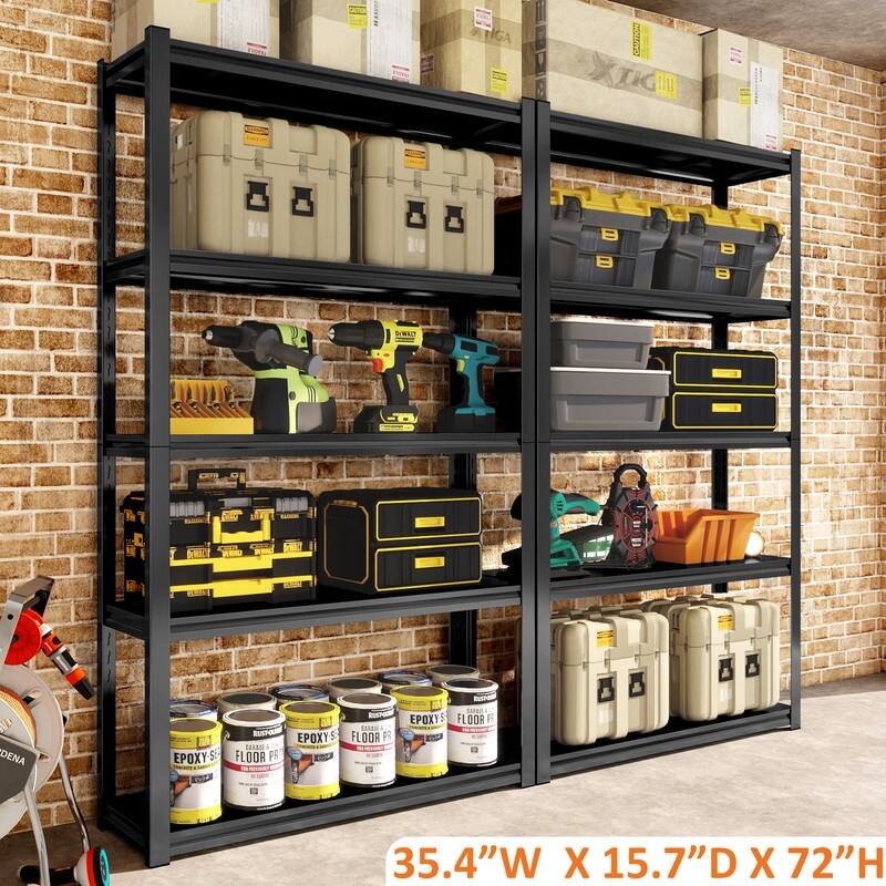 5-Tier Adjustable Heavy Duty Metal Storage Shelves, Black, 72"H - Black+ Gray