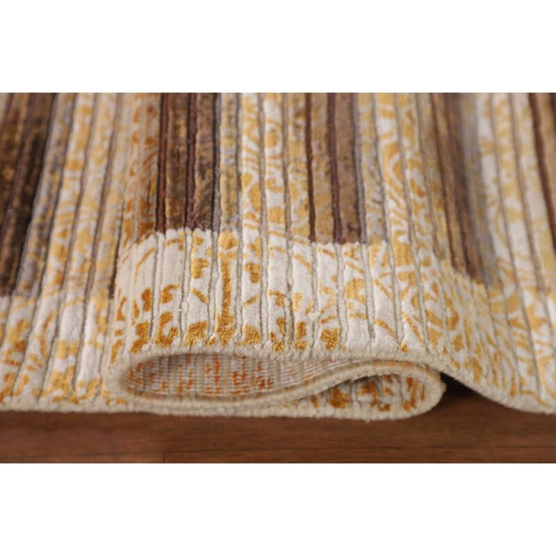 Striped Modern Abstract Accent Rug Handmade Yellow Wool Carpet - 2'9"x 4'10"