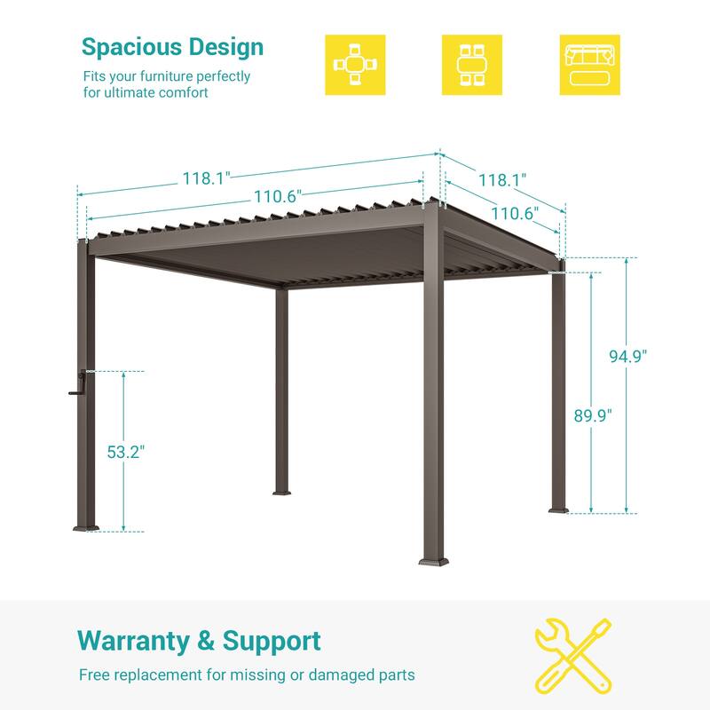 Aluminum Steel Pergola, Outdoor Pergola with Adjustable Roof