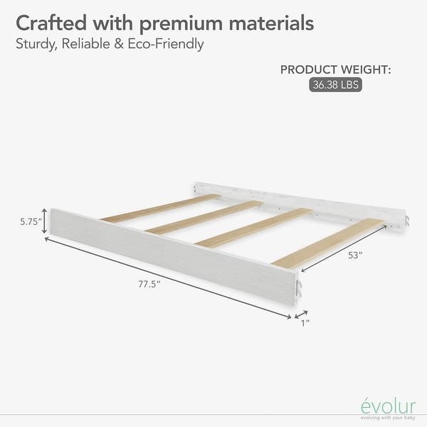 dimension image slide 2 of 6, Evolur Convertible Crib Wooden Full-Size Bed Rail