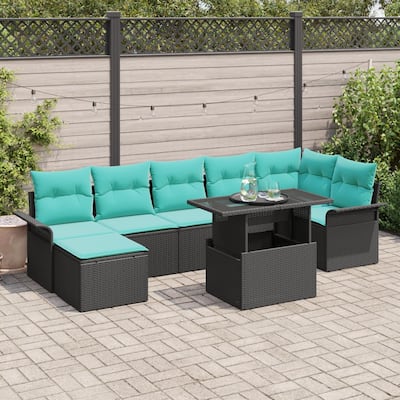 vidaXL 8 Piece Garden Sofa Set with Cushions Black Poly Rattan - 117.1×52.2×27.2