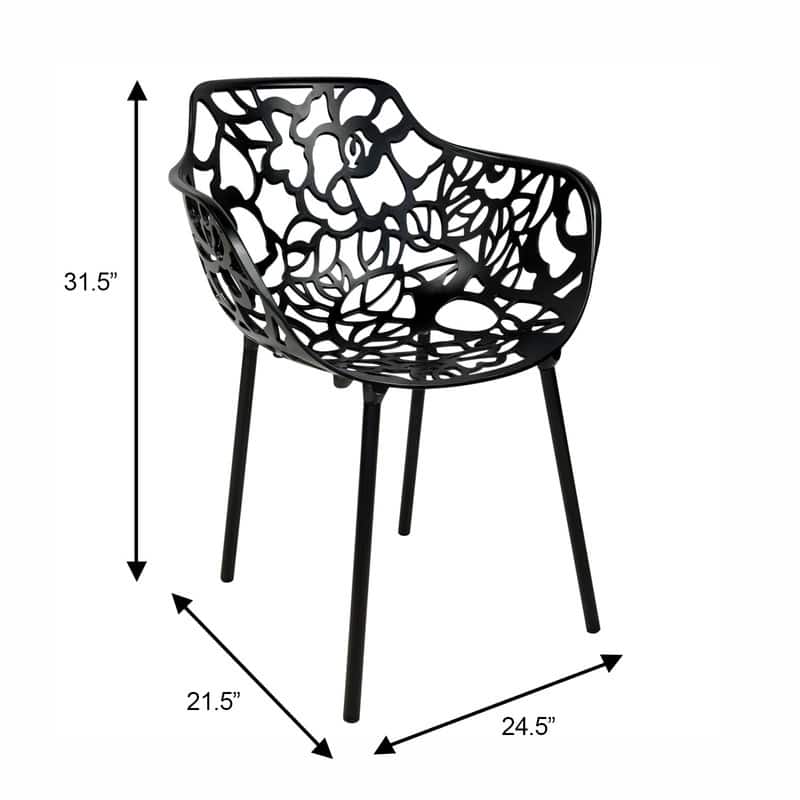 Devon Aluminum Dining Armchair with Floral Cutouts – Stackable, UV-Protected, Indoor/Outdoor Patio Side Chair