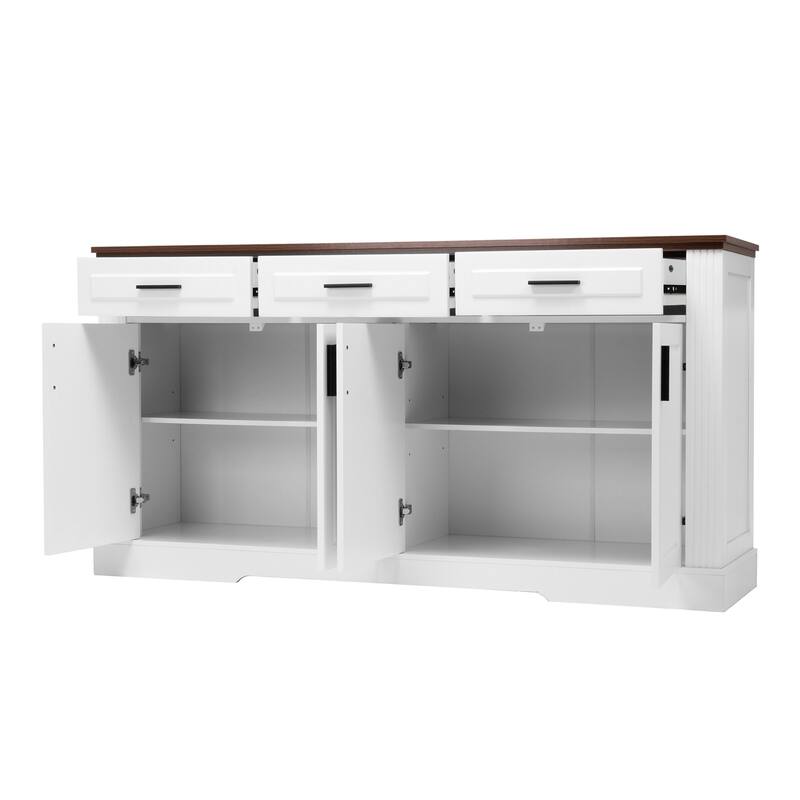 63 Inch Farmhouse Barn Door Storage Cabinet with 2 Drawers, Door Rack & Adjustable Shelves