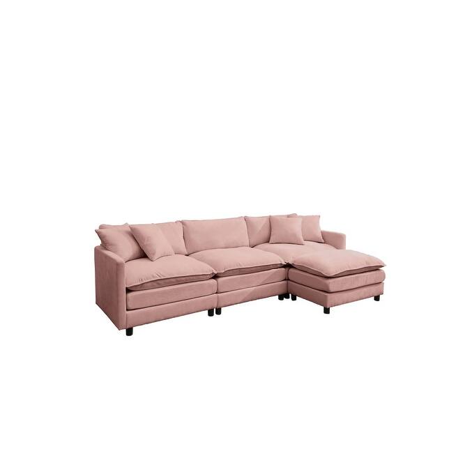 108" L-Shaped Chenille Sectional Sofa with Movable Ottoman