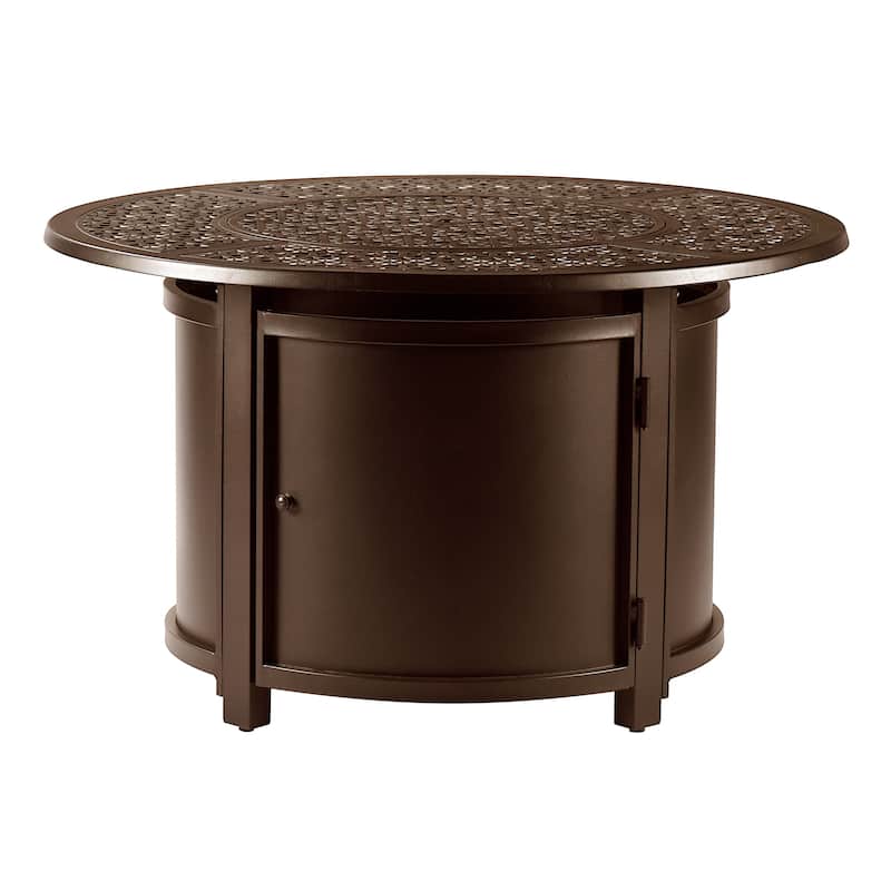 Round 44 in. x 44 in. Aluminum Propane Fire Pit Table with Glass Beads, Two Covers, Lid, 57,000 BTUs