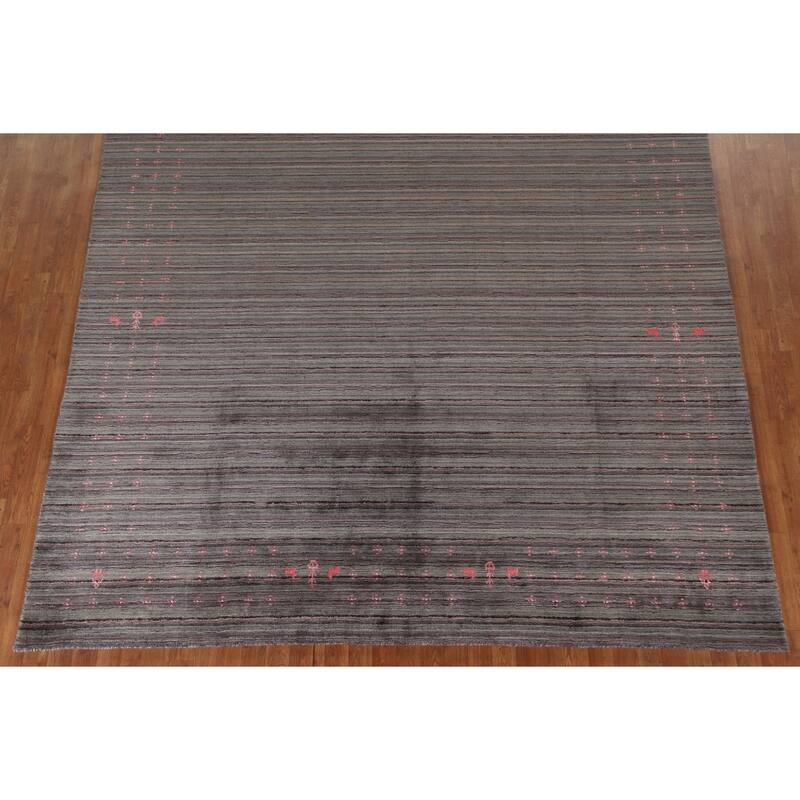 Striped Gabbeh Area Rug Hand-Knotted Indian Wool Carpet - 8'9"x 11'8"