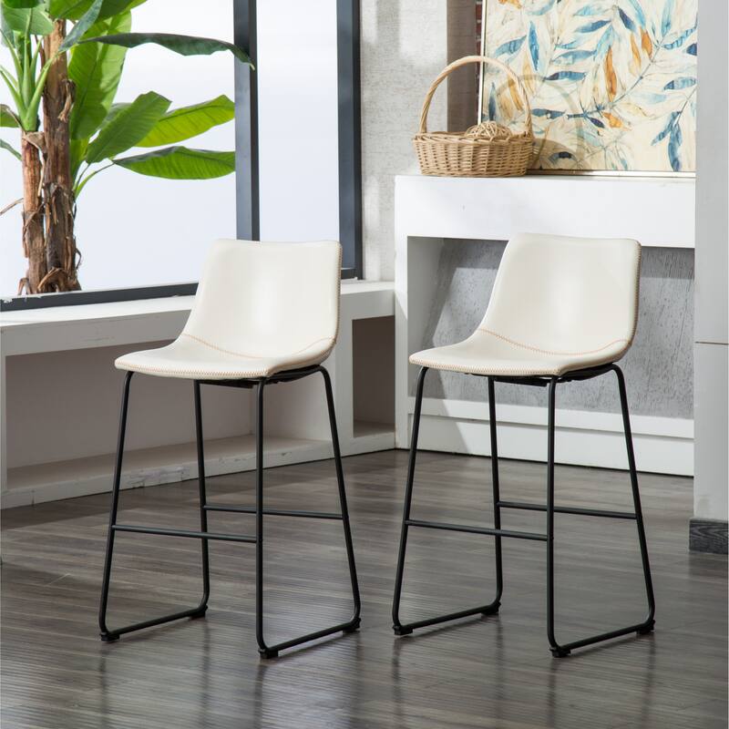 Vintage PU Leather Bar Stools with Footrest, Set of 2