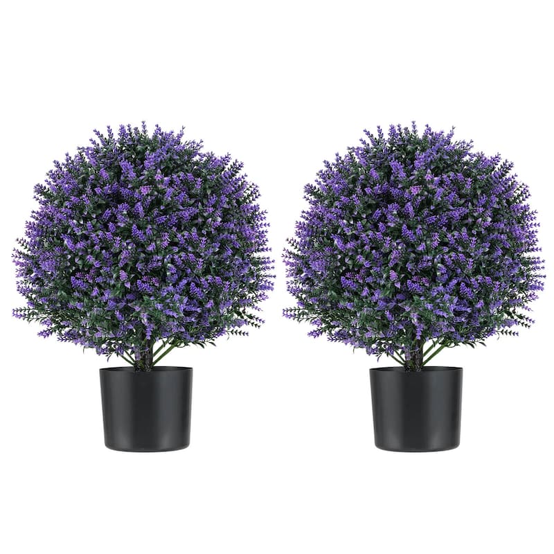 Costway 2 Pack Artificial Lavender Topiary Ball Tree Faux Shrub Bushes - Green & Purple & Black - See Details - Green & Purple & Black - See Details