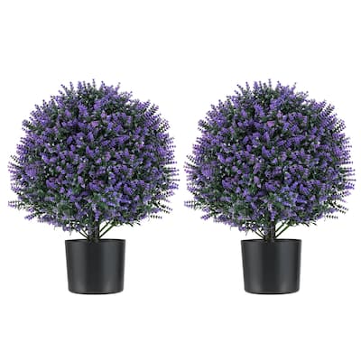 Costway 2 Pack Artificial Lavender Topiary Ball Tree Faux Shrub Bushes - Green & Purple & Black - See Details
