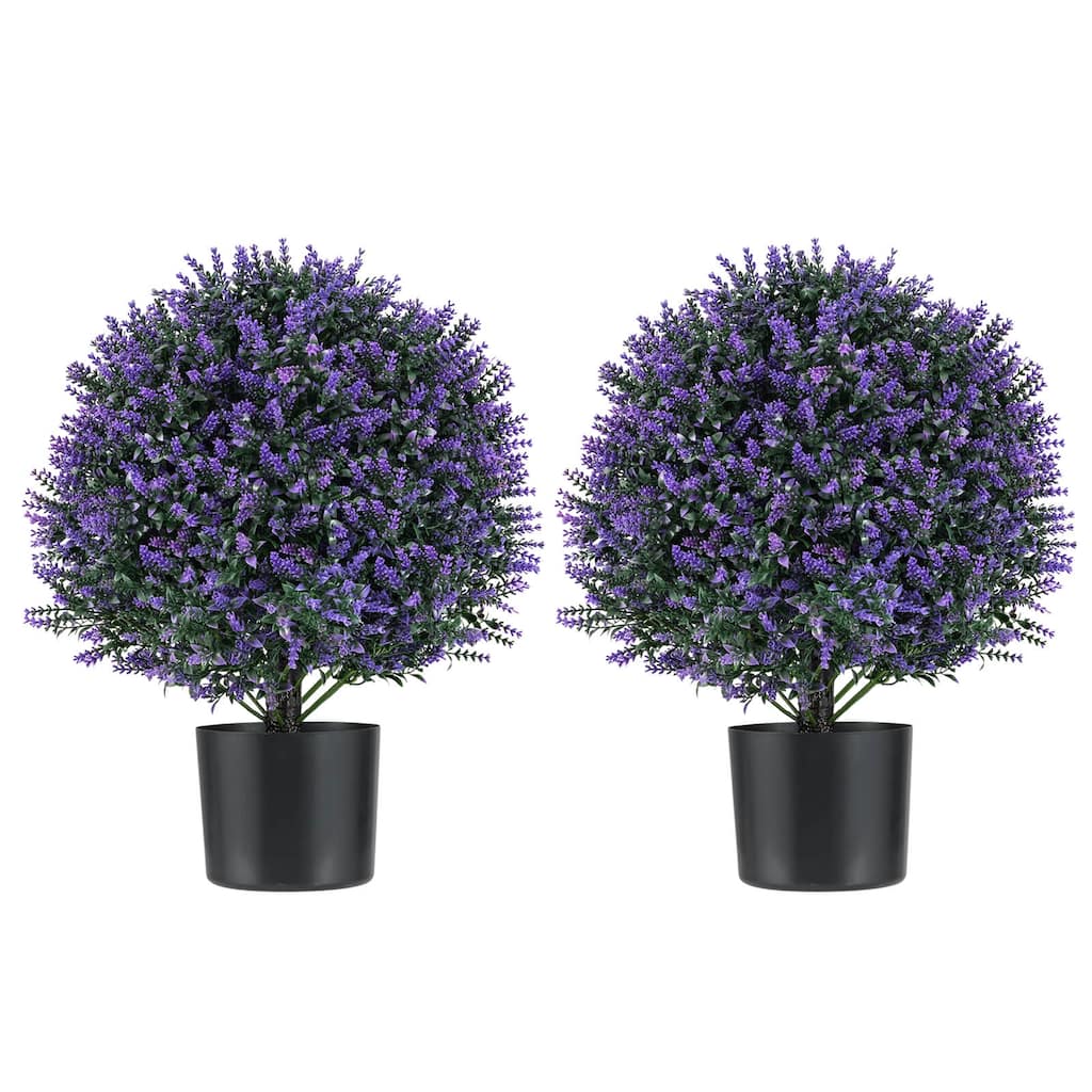 Costway 2 Pack Artificial Lavender Topiary Ball Tree Faux Shrub Bushes - Green & Purple & Black - See Details