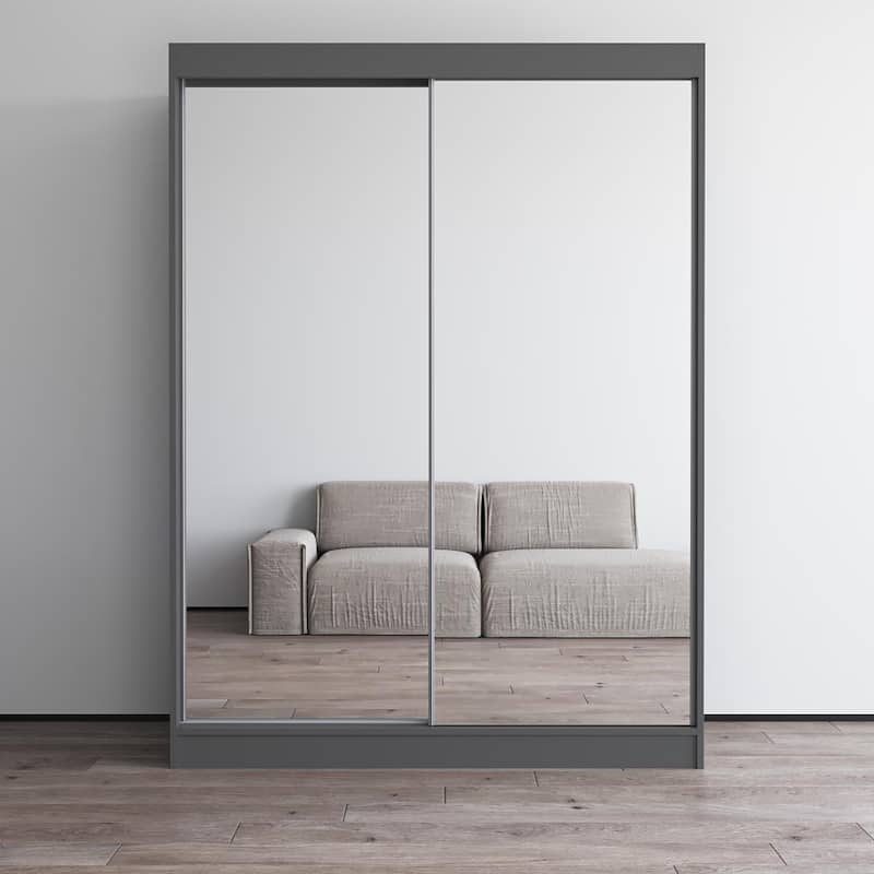 Copper Grove Parasol Modern Glossy Mirrored 2-door Wardrobe Armoire - Gray-59"
