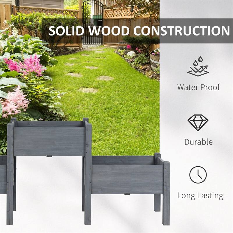 Three Tier Fir Wood Flower Stand Raised Planter for Herbs Flowers Vegetables Grey Indoor Outdoor Gardening