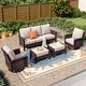 preview thumbnail 82 of 99, MAISON ARTS Extra-Large Patio Wicker Sofa Conversation Set with Coffee Table, Oversize Seat with 5.5'' Thick Padded Cushion 5 Seats + 2 Ottoman - Beige