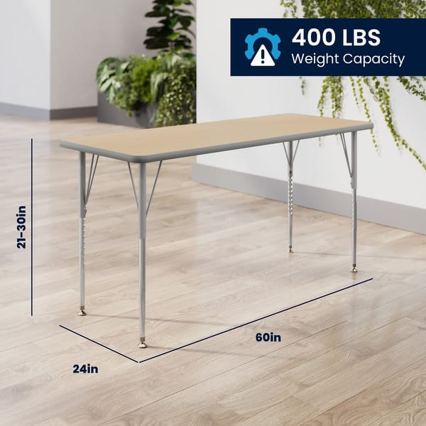 dimension image slide 5 of 6, Commercial Adjustable Height Rectangular Activity Table-Standard Legs