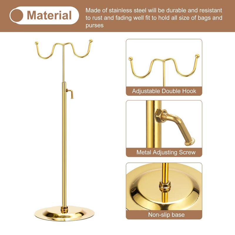 16.1"-28.7" Purse Display Stand, Adjustable Double Hook Handbag Holder
