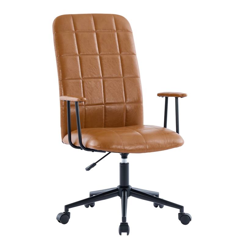 Modern PU Leather High Backrest Office Chair with Armrest, Soft Foam Seating, 360-Degree Swivel and 5-Star Base, for Office