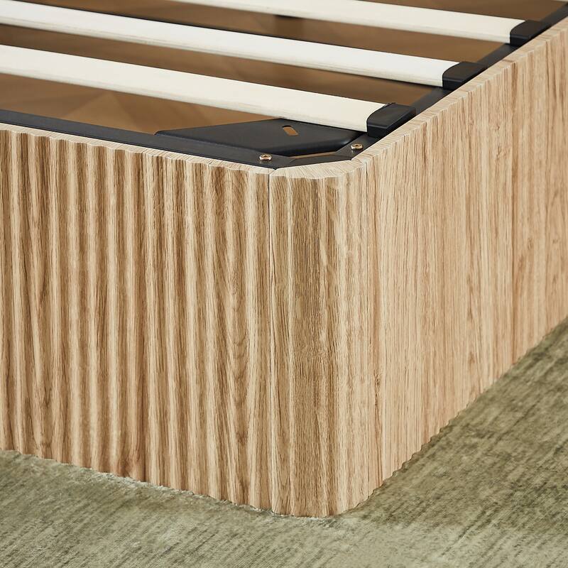 Queen Size Lift Up Storage Bed Frame, Wooden Corrugated Curved Lines, Hydraulic Storage/No Box Spring Needed