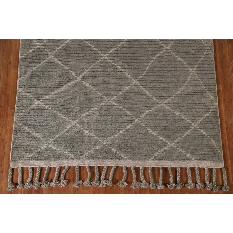 Hand Knotted Oriental 100% Wool Carpet Modern Trellis Greys & Charcoal Moroccan Area Rug - 8' 2'' X 5' 10''