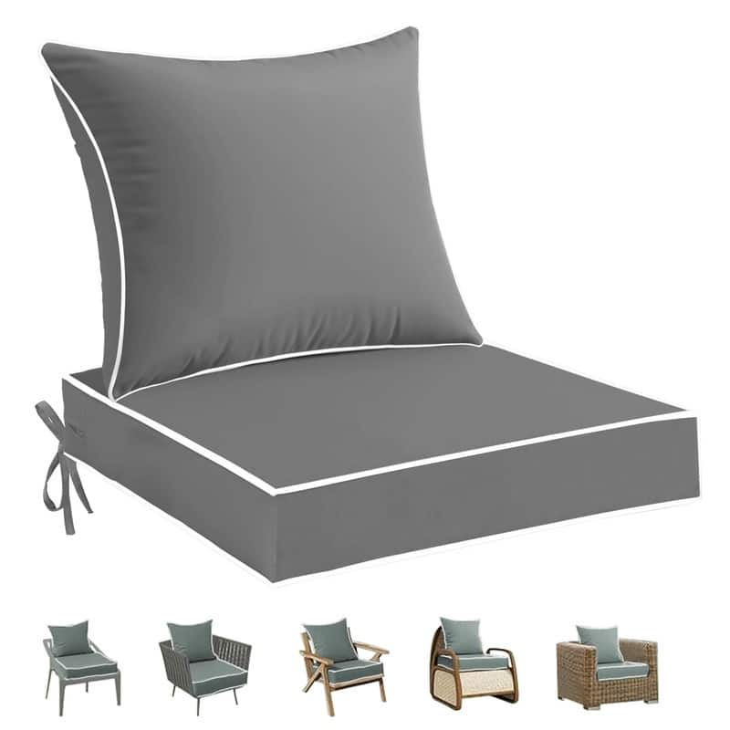 24x24 in Outdoor Deep Seat Cushion Set, Waterproof Fade Resistant, 4in Thickened Foam, Removable Cover, Adjustable Straps